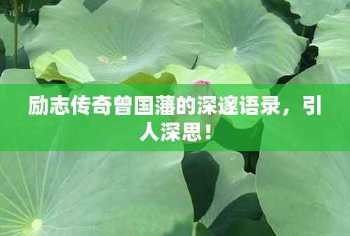 励志传奇曾国藩的深邃语录,引人深思!